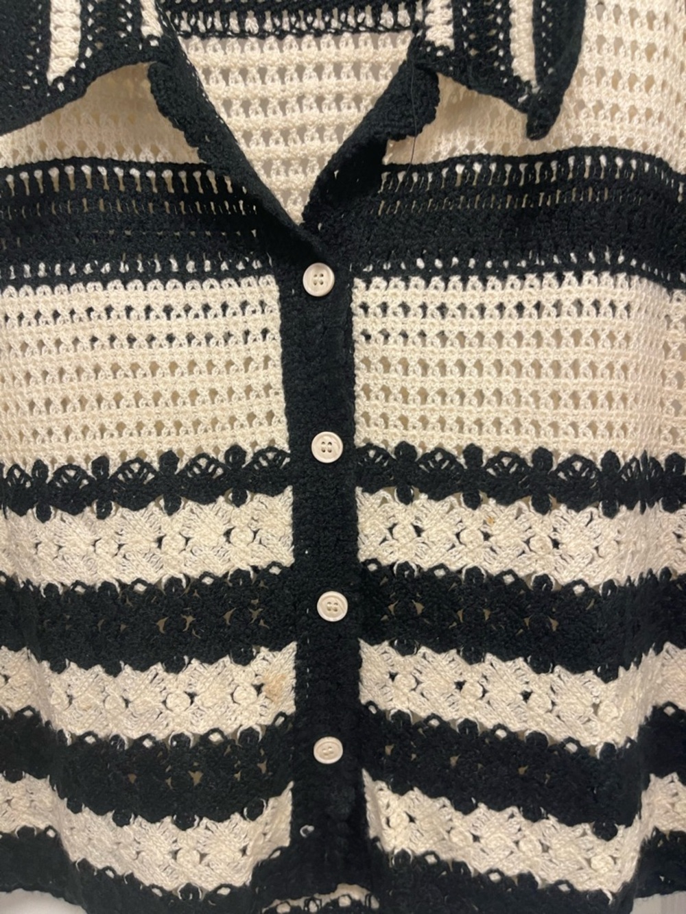 Black and Cream Crochet Button-Up Cardigan - Picture 3 of 5